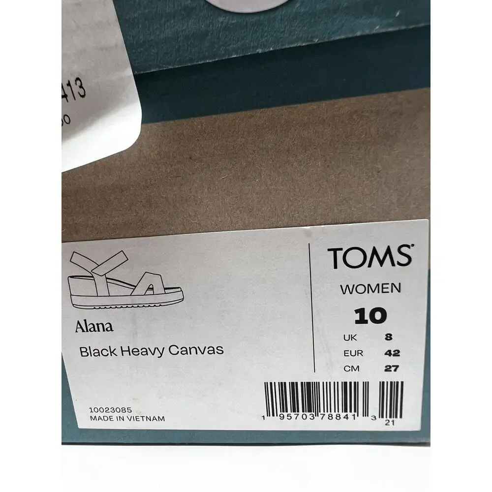 TOMS Women's 10 Alana Black Canvas Open Toe Wedge Sandals